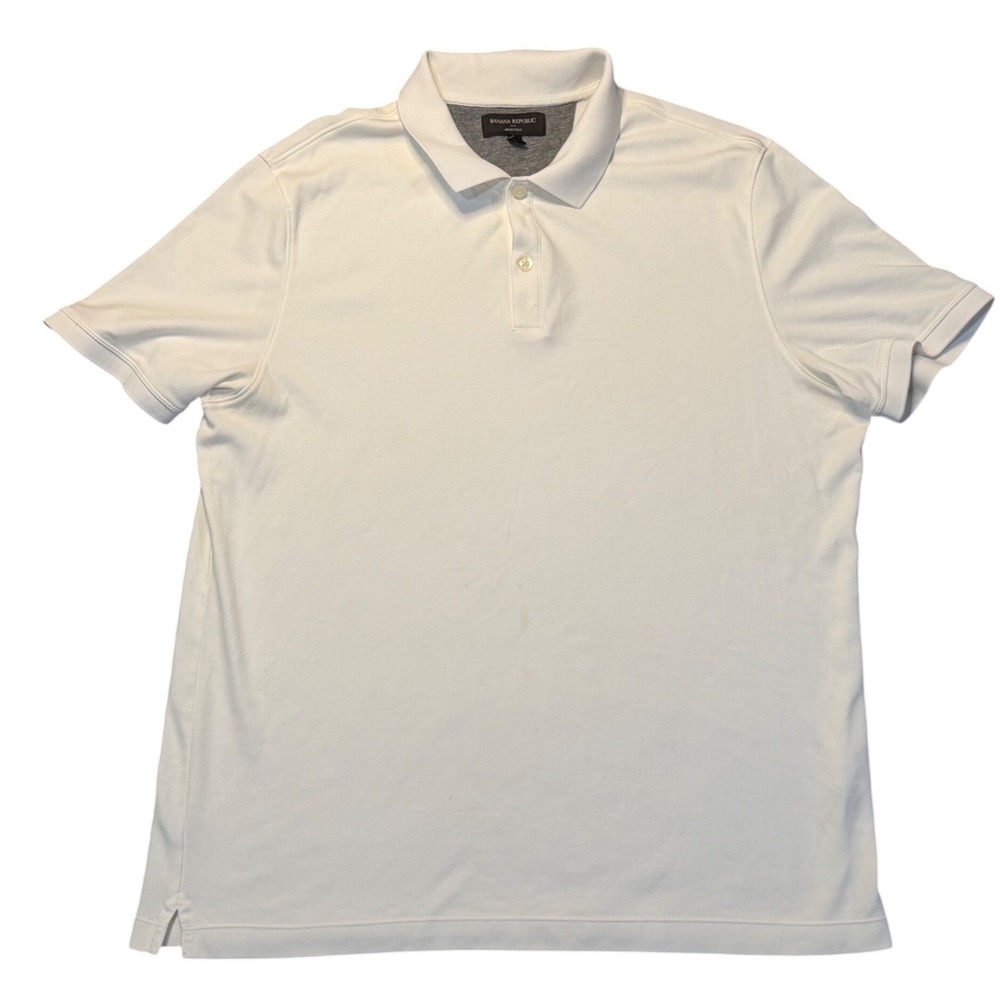 Banana Republic Dress Polo Cream White Short Sleeve Solid Casual Mens Size XL